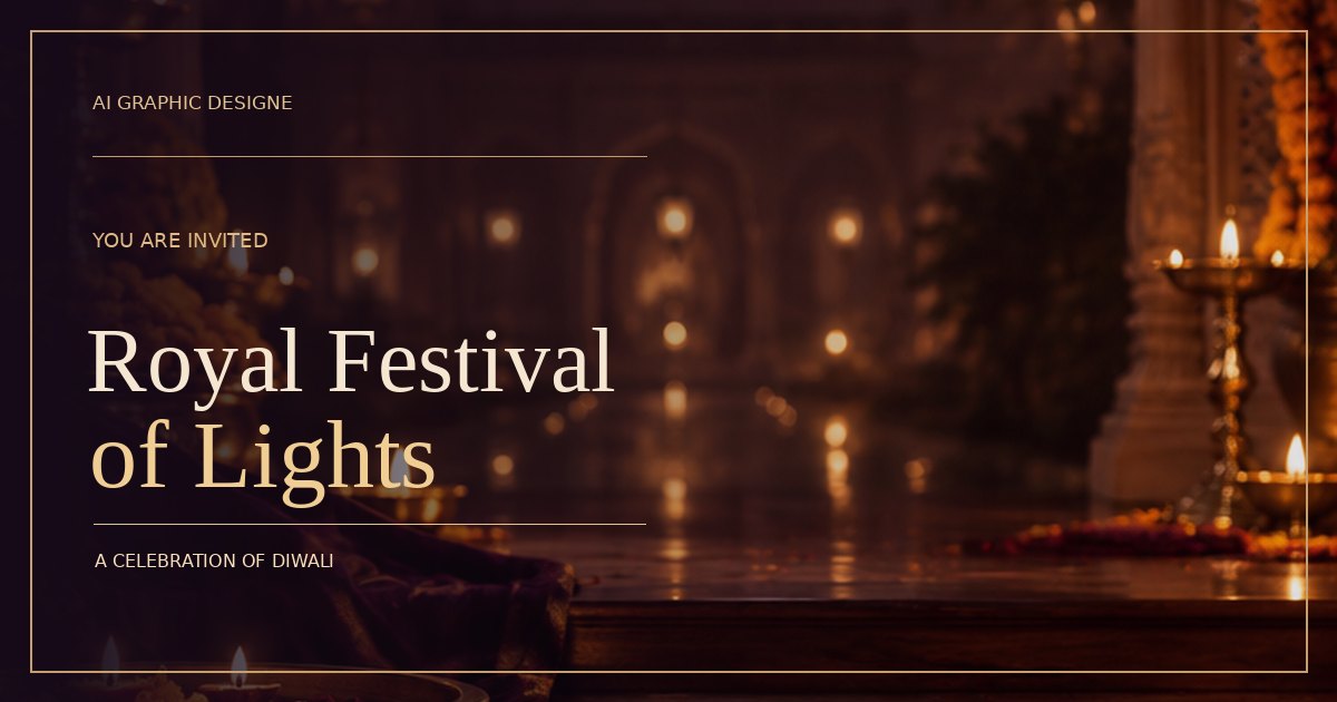 Royal Festival of Lights golden Diwali oil lamps and invitation artwork